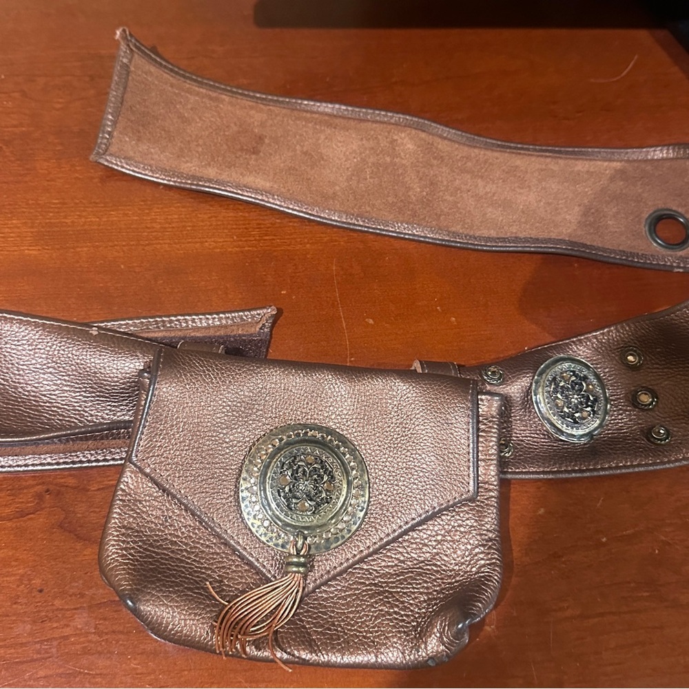 Bronze Leather Belt Bag with Medallion